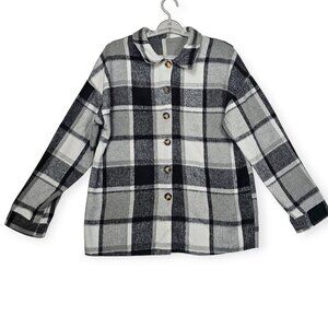 Flannel Shacket Size S Womens Black & Gray Oversized Jacket Button Closure